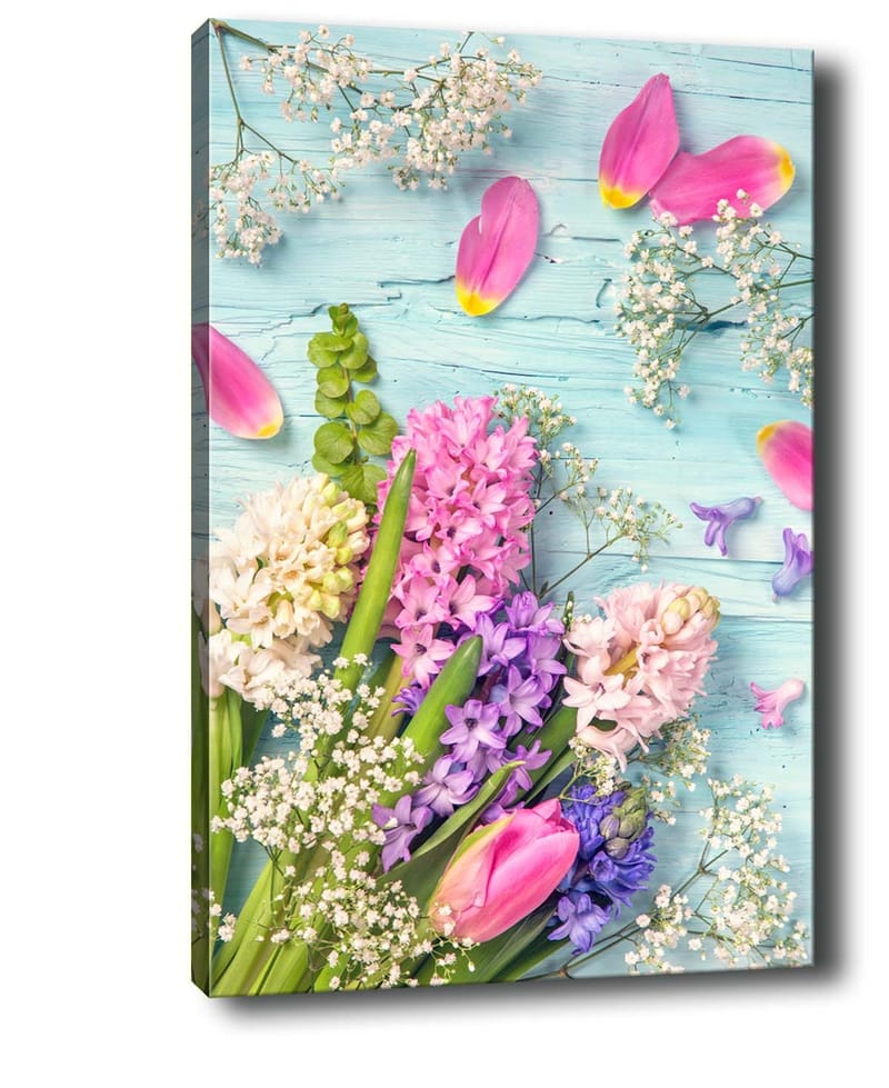 Canvastavla 70x100 cm - Färgglad bukett med tulpaner och hyacinter i olika nyanser - Rosa / Lila / Grön - Inredning & dekor - Tavlor & konst - Canvastavla