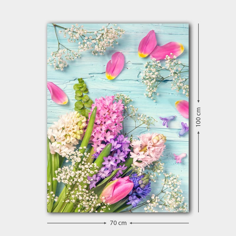 Canvastavla 70x100 cm - Färgglad bukett med tulpaner och hyacinter i olika nyanser - Rosa / Lila / Grön - Inredning & dekor - Tavlor & konst - Canvastavla