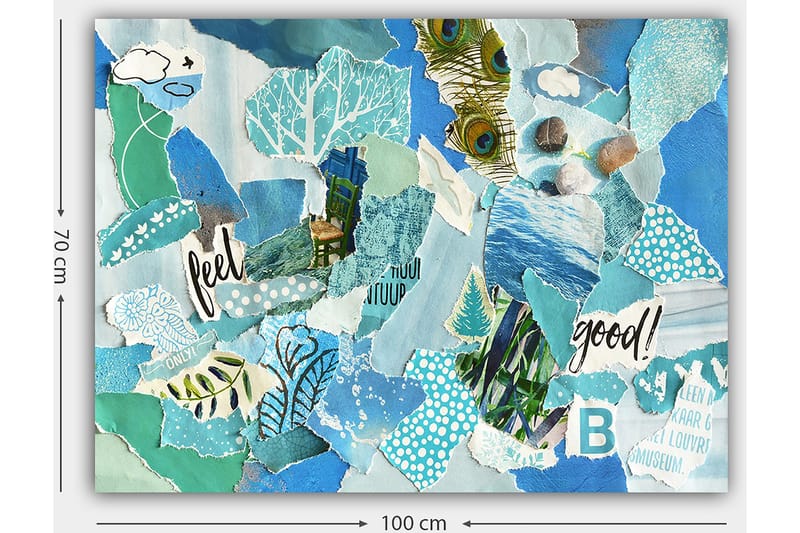 Canvastavla 70x100 cm - Färgglad collage med inslag av natur och positiva budskap - Blå / Grön / Turkos - Inredning & dekor - Tavlor & konst - Canvastavla