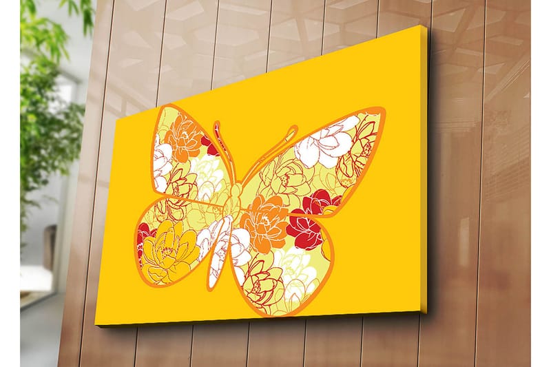 Canvastavla 70x100 cm - Färgglad fjäril med blommotiv i livfulla nyanser - Gul / Orange / Röd - Inredning & dekor - Tavlor & konst - Canvastavla