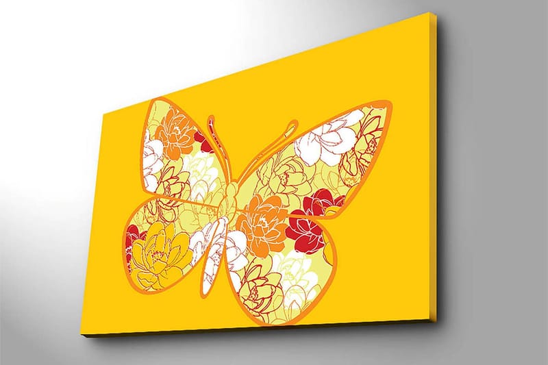 Canvastavla 70x100 cm - Färgglad fjäril med blommotiv i livfulla nyanser - Gul / Orange / Röd - Inredning & dekor - Tavlor & konst - Canvastavla