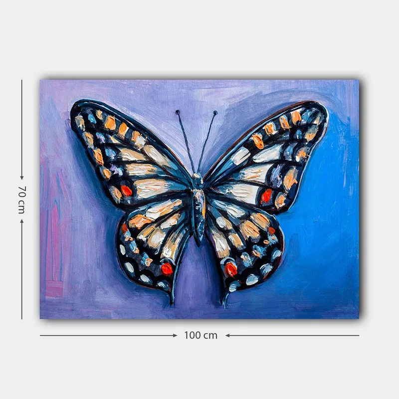 Canvastavla 70x100 cm - Färgglad fjäril med detaljerade mönster i vingar - Blå / Orange / Svart - Inredning & dekor - Tavlor & konst - Canvastavla