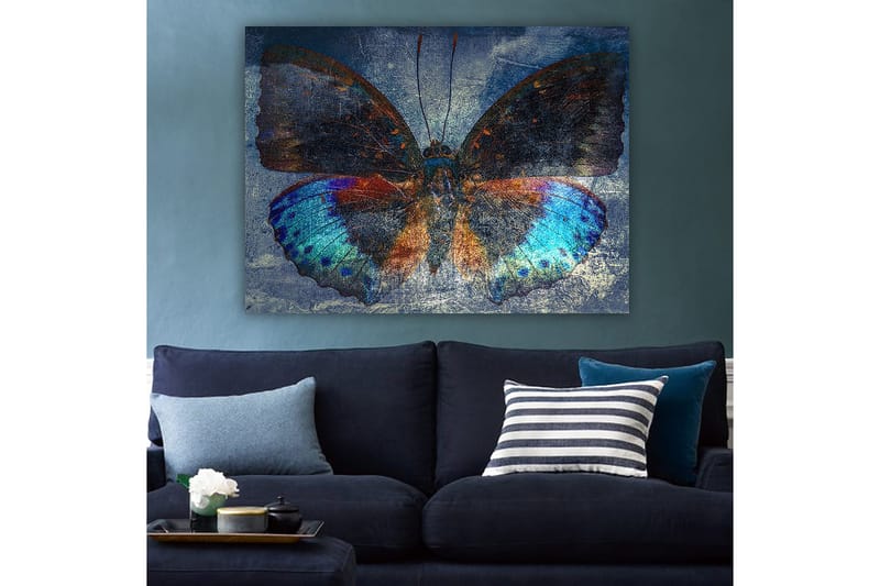 Canvastavla 70x100 cm - Färgglad fjäril med detaljerade vingar i blått och orange - Blå / Orange / Svart - Inredning & dekor - Tavlor & konst - Canvastavla