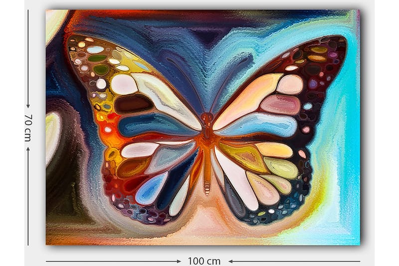 Canvastavla 70x100 cm - Färgglad fjäril med detaljerade vingar i olika nyanser - Orange / Blå / Vit - Inredning & dekor - Tavlor & konst - Canvastavla