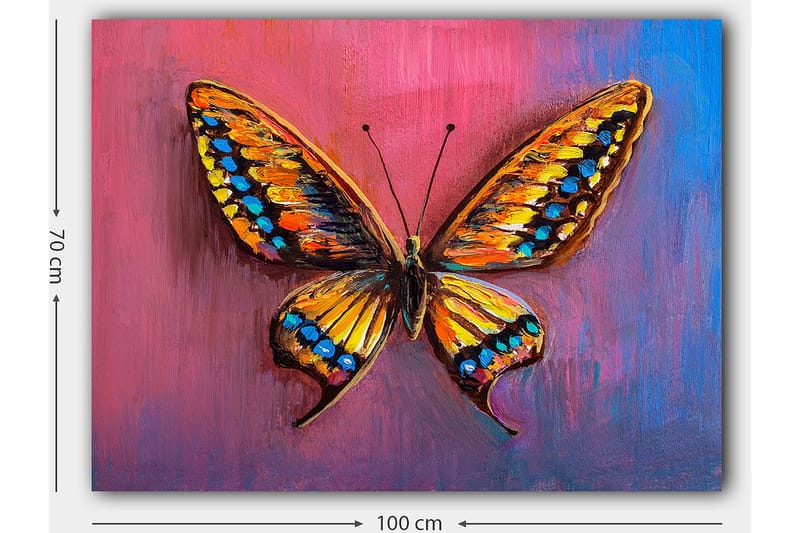 Canvastavla 70x100 cm - Färgglad fjäril med detaljerade vingar i orange och blått - Orange / Blå / Lila - Inredning & dekor - Tavlor & konst - Canvastavla