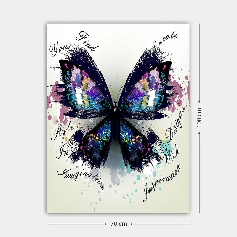 Canvastavla 70x100 cm - Färgglad fjäril med detaljerade vingar som symboliserar kreativitet och inspiration - Lila / Blå / Svart - Inredning & dekor - Tavlor & konst - Canvastavla