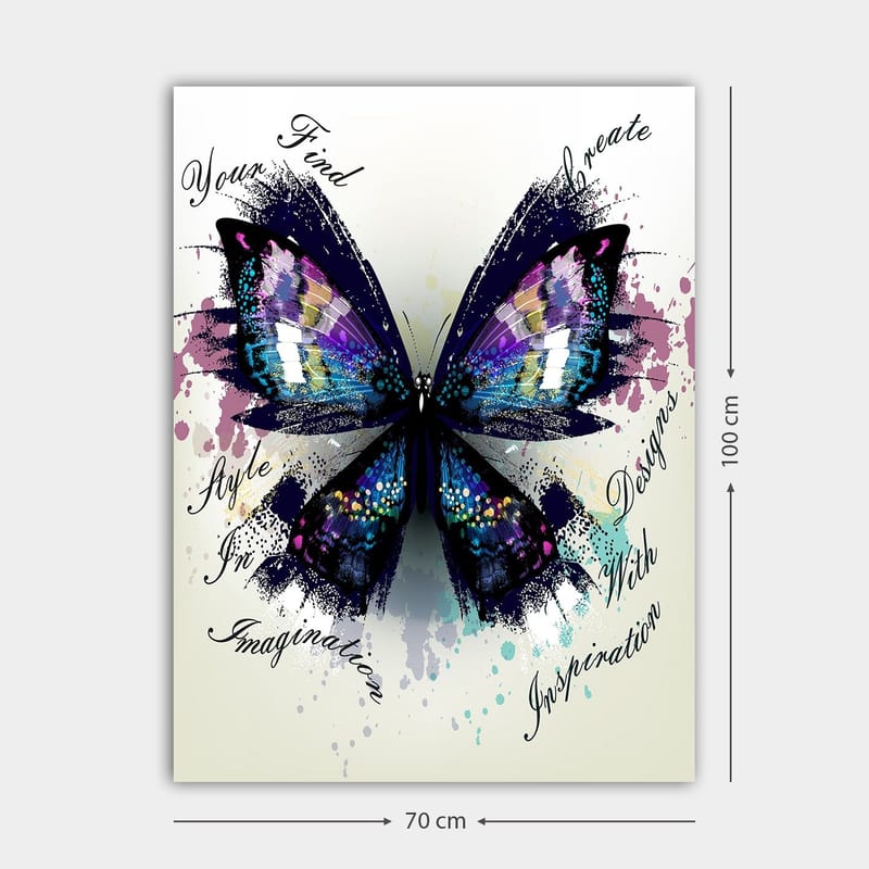 Canvastavla 70x100 cm - Färgglad fjäril med detaljerade vingar som symboliserar kreativitet och inspiration - Lila / Blå / Svart - Inredning & dekor - Tavlor & konst - Canvastavla