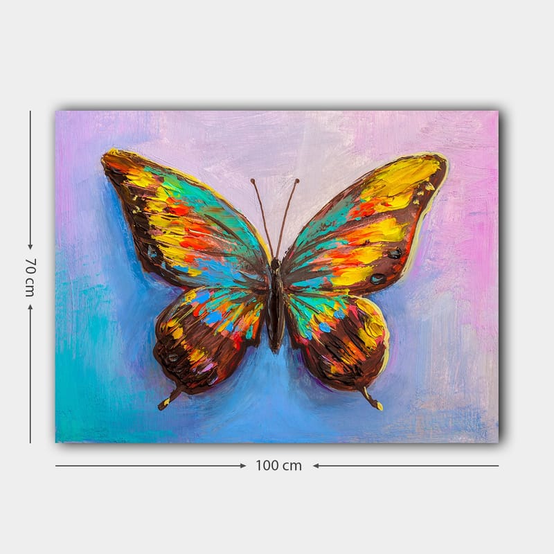 Canvastavla 70x100 cm - Färgglad fjäril med detaljerade vingar - Turkos / Gul / Röd - Inredning & dekor - Tavlor & konst - Canvastavla