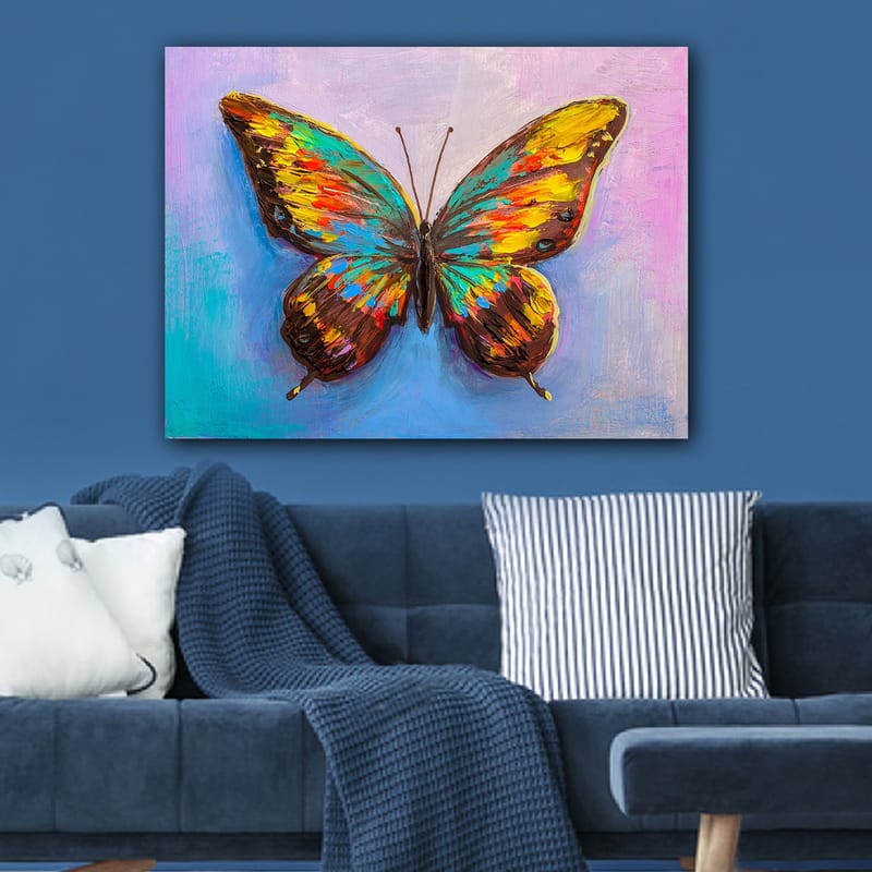 Canvastavla 70x100 cm - Färgglad fjäril med detaljerade vingar - Turkos / Gul / Röd - Inredning & dekor - Tavlor & konst - Canvastavla