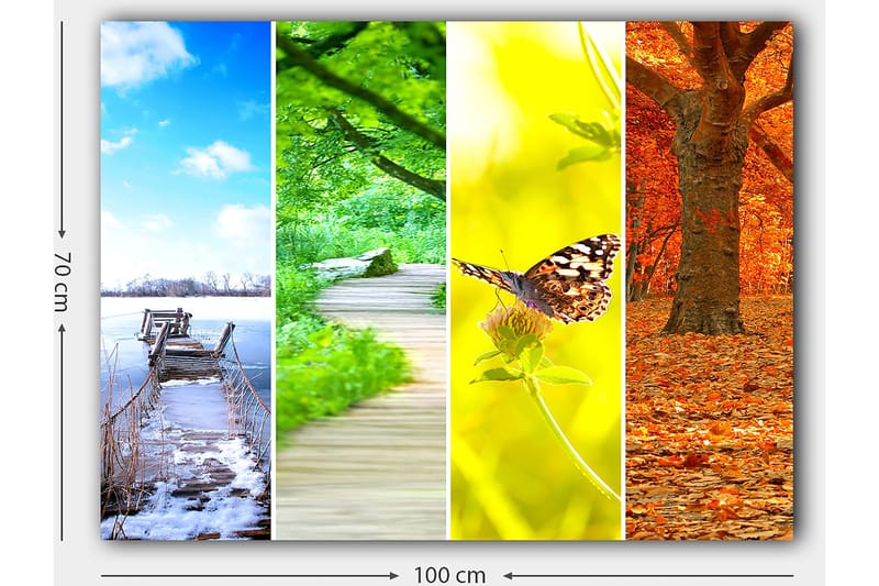 Canvastavla 70x100 cm - Färgglad fyrdelad tavla som visar olika årstider med naturmotiv - Blå / Grön / Orange - Inredning & dekor - Tavlor & konst - Canvastavla