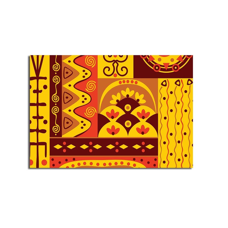 Canvastavla 70x100 cm - Färgglad geometrisk mönsterdesign med inslag av abstrakta former och symboler - Gult / Rött / Brunt - Inredning & dekor - Tavlor & konst - Canvastavla