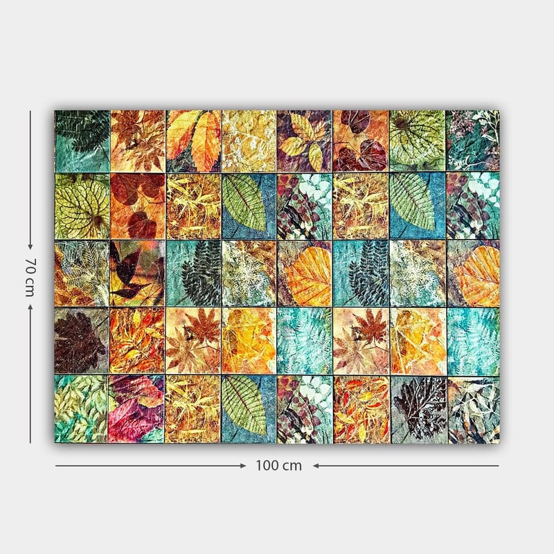 Canvastavla 70x100 cm - Färgglad mosaik av olika löv i varierande nyanser och mönster - Grön / Orange / Gul - Inredning & dekor - Tavlor & konst - Canvastavla