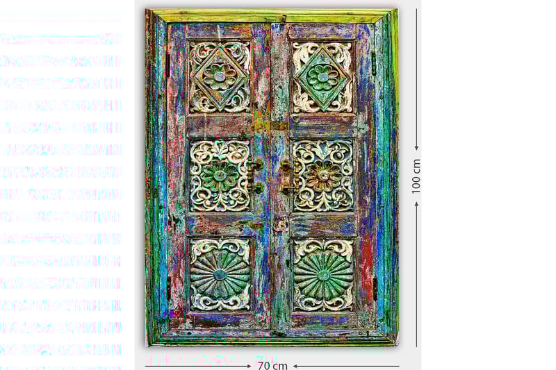 Canvastavla 70x100 cm - Färgglad och detaljerad dörr med intrikata sniderier och mönster - Grön / Blå / Röd - Inredning & dekor - Tavlor & konst - Canvastavla