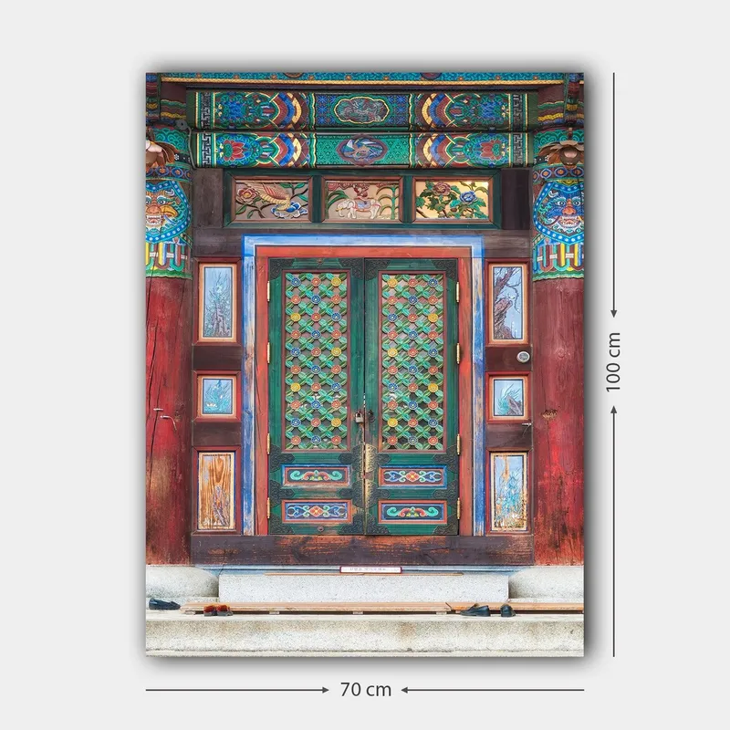 Canvastavla 70x100 cm - Färgglad och detaljerad dörr med traditionella mönster och dekorationer - Grön / Röd / Blå - Inredning & dekor - Tavlor & konst - Canvastavla