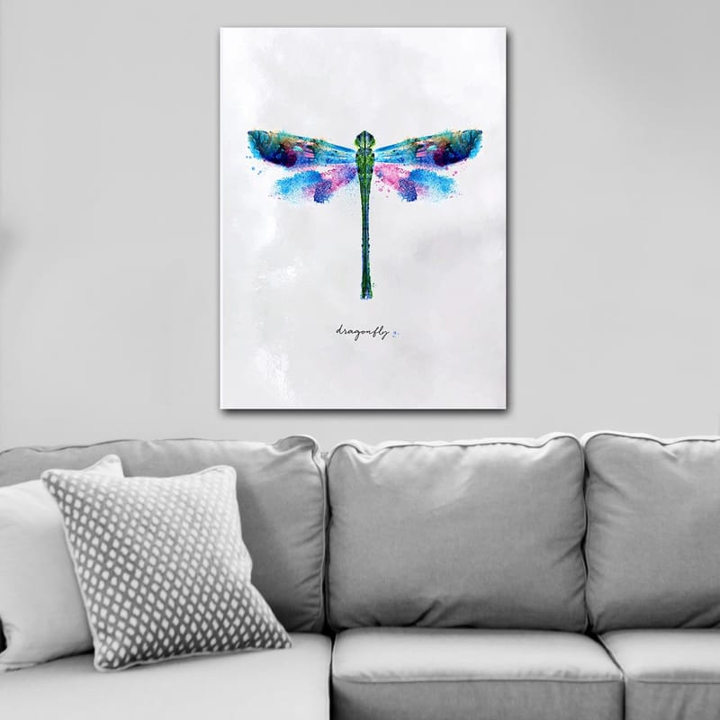 Canvastavla 70x100 cm - Färgglad och stiliserad avbildning av en trollslända - Grön / Blå / Rosa - Inredning & dekor - Tavlor & konst - Canvastavla