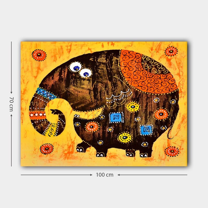 Canvastavla 70x100 cm - Färgglad och stiliserad elefant med mönster och detaljer - Mörkbrun / Orange / Gul - Inredning & dekor - Tavlor & konst - Canvastavla