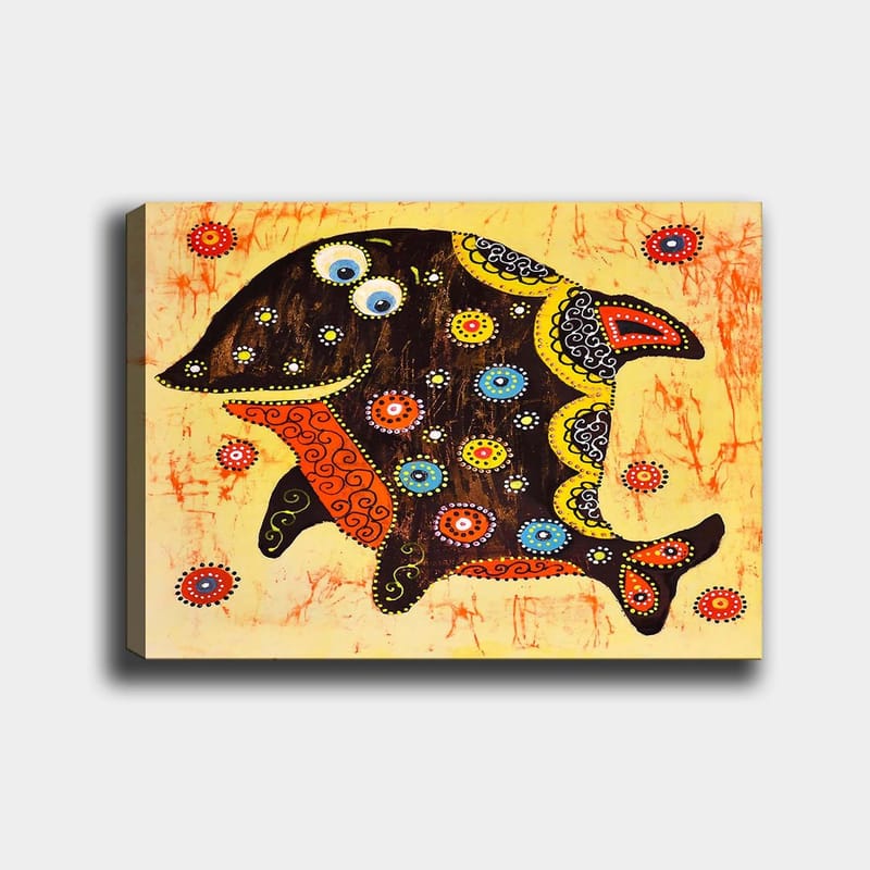 Canvastavla 70x100 cm - Färgglad och stiliserad fisk med mönster och detaljer i olika färger - Svart / Orange / Gul - Inredning & dekor - Tavlor & konst - Canvastavla