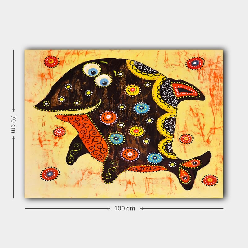 Canvastavla 70x100 cm - Färgglad och stiliserad fisk med mönster och detaljer i olika färger - Svart / Orange / Gul - Inredning & dekor - Tavlor & konst - Canvastavla