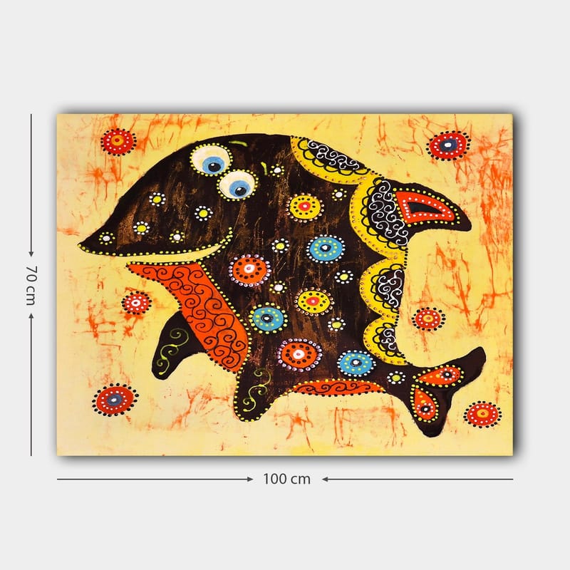 Canvastavla 70x100 cm - Färgglad och stiliserad fisk med mönster och detaljer i olika färger - Svart / Orange / Gul - Inredning & dekor - Tavlor & konst - Canvastavla