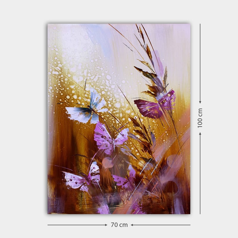 Canvastavla 70x100 cm - Färgglad samling av fjärilar i en naturmiljö - Lila / Blå / Guldbrun - Inredning & dekor - Tavlor & konst - Canvastavla