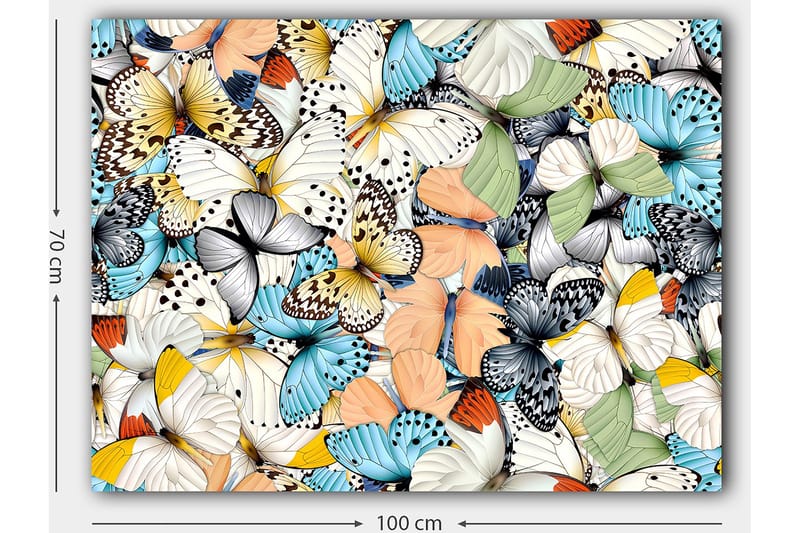 Canvastavla 70x100 cm - Färgglad samling av fjärilar i olika mönster och färger - Blå / Vit / Orange - Inredning & dekor - Tavlor & konst - Canvastavla