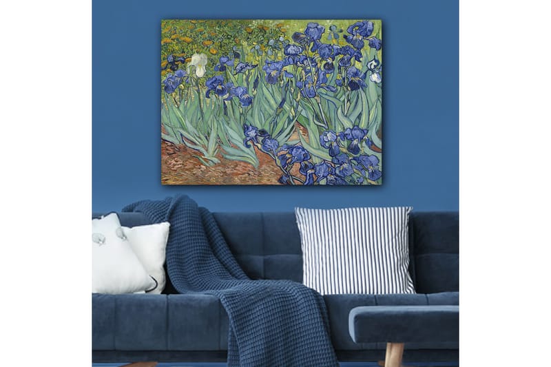 Canvastavla 70x100 cm - Färgglad samling av irisblommor i olika nyanser av blått - Blå / Grön / Vit - Inredning & dekor - Tavlor & konst - Canvastavla