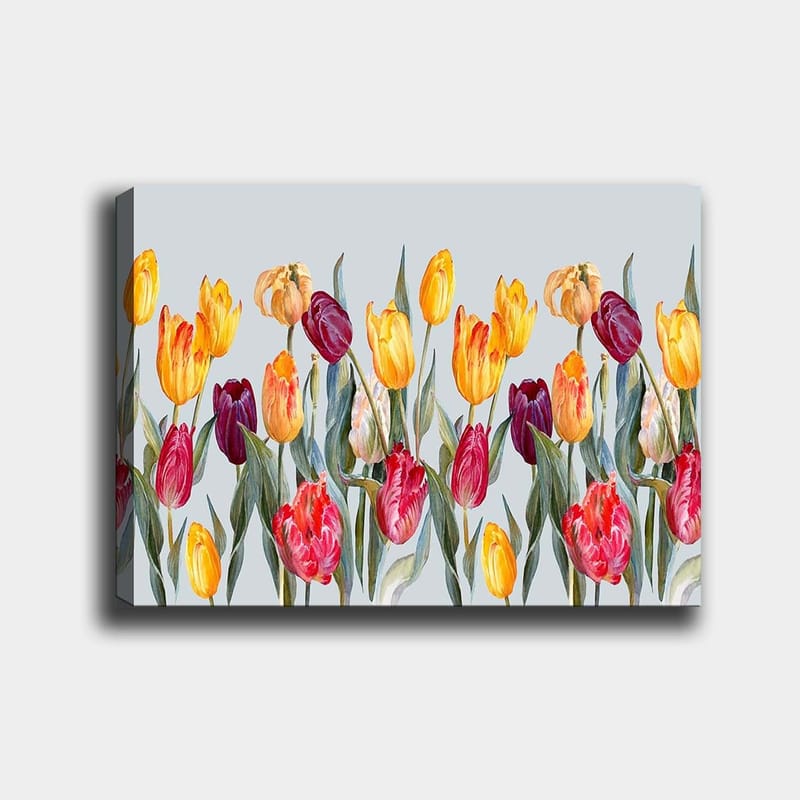 Canvastavla 70x100 cm - Färgglad samling av tulpaner i olika nyanser, Gul / Röd / Lila