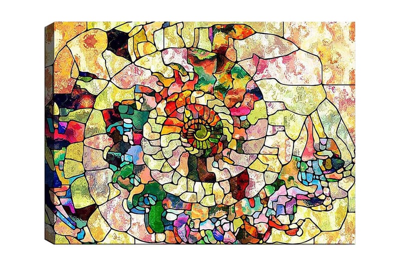 Canvastavla 70x100 cm - Färgglad snäcka med geometriska mönster och spiralformade detaljer - Grön / Röd / Gul - Inredning & dekor - Tavlor & konst - Canvastavla