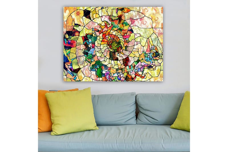 Canvastavla 70x100 cm - Färgglad snäcka med geometriska mönster och spiralformade detaljer - Grön / Röd / Gul - Inredning & dekor - Tavlor & konst - Canvastavla