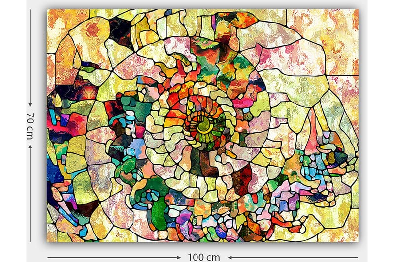 Canvastavla 70x100 cm - Färgglad snäcka med geometriska mönster och spiralformade detaljer - Grön / Röd / Gul - Inredning & dekor - Tavlor & konst - Canvastavla