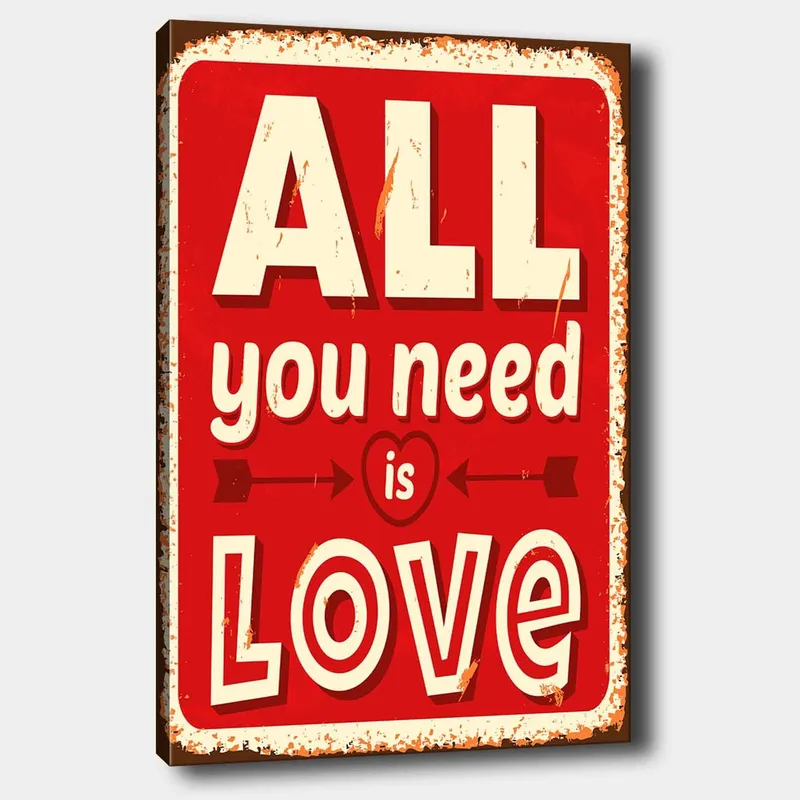 Canvastavla 70x100 cm - Färgglad tavla med texten ALL you need is LOVE som uttrycker kärlek och positivitet, Röd / Vit / Svart