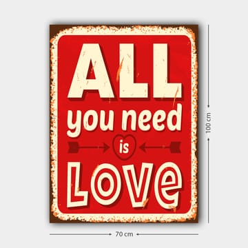 Canvastavla 70x100 cm - Färgglad tavla med texten ALL you need is LOVE som uttrycker kärlek och positivitet - Röd / Vit / Svart - Inredning & dekor - Tavlor & konst - Canvastavla