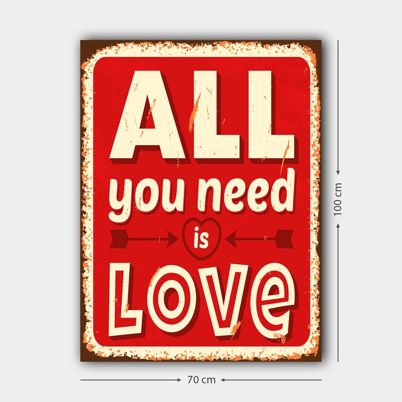 Canvastavla 70x100 cm - Färgglad tavla med texten ALL you need is LOVE som uttrycker kärlek och positivitet - Röd / Vit / Svart - Inredning & dekor - Tavlor & konst - Canvastavla