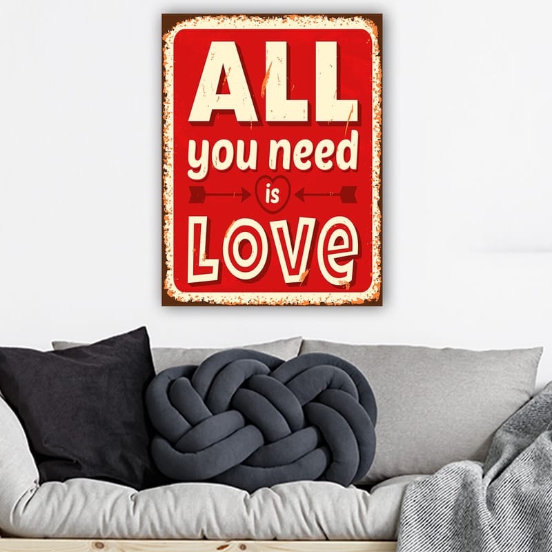 Canvastavla 70x100 cm - Färgglad tavla med texten ALL you need is LOVE som uttrycker kärlek och positivitet - Röd / Vit / Svart - Inredning & dekor - Tavlor & konst - Canvastavla