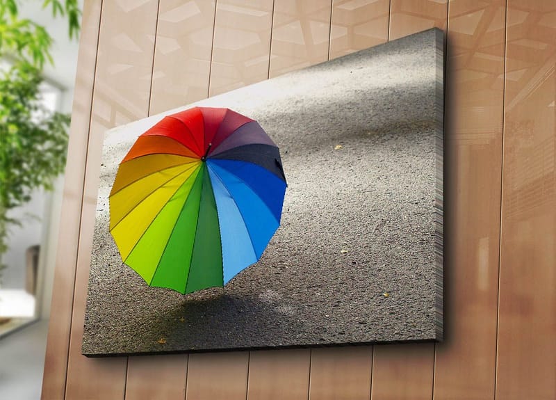 Canvastavla 70x100 cm - Färgglad paraply som står på en grå yta - Röd / Grön / Blå - Inredning & dekor - Tavlor & konst - Canvastavla