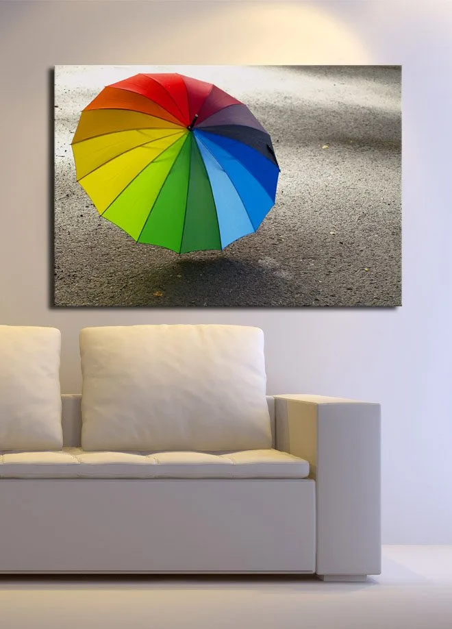 Canvastavla 70x100 cm - Färgglad paraply som står på en grå yta - Röd / Grön / Blå - Inredning & dekor - Tavlor & konst - Canvastavla