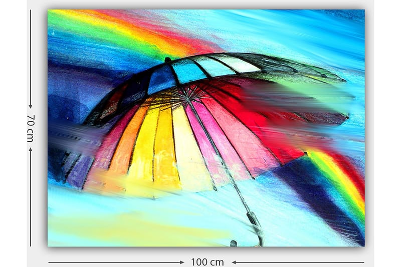 Canvastavla 70x100 cm - Färgglad paraply med regnbåge i bakgrunden - Röd / Gul / Blå - Inredning & dekor - Tavlor & konst - Canvastavla