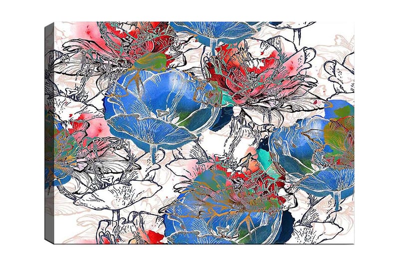 Canvastavla 70x100 cm - Färgglada blommor i en livlig komposition - Blå / Röd / Grön - Inredning & dekor - Tavlor & konst - Canvastavla