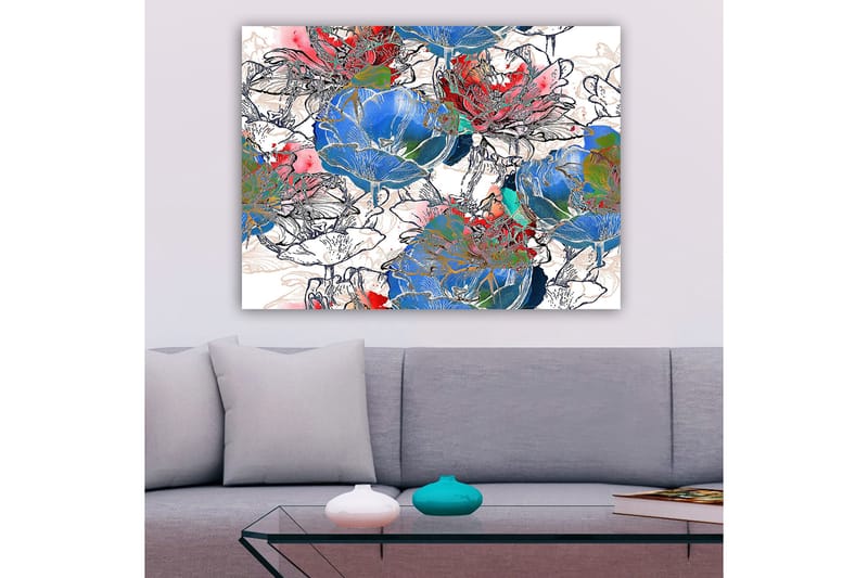 Canvastavla 70x100 cm - Färgglada blommor i en livlig komposition - Blå / Röd / Grön - Inredning & dekor - Tavlor & konst - Canvastavla