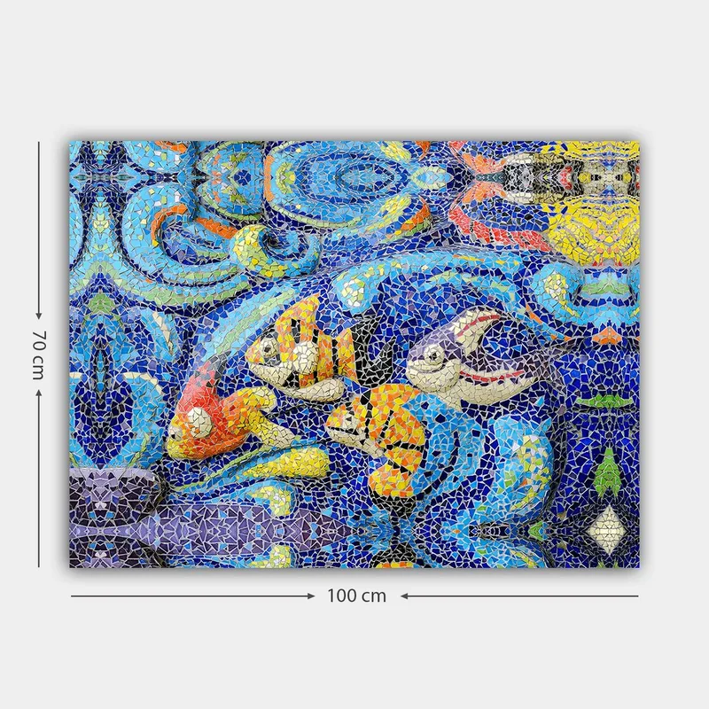 Canvastavla 70x100 cm - Färgglada fiskar simmar i en livlig undervattensmiljö - Blå / Orange / Gul - Inredning & dekor - Tavlor & konst - Canvastavla