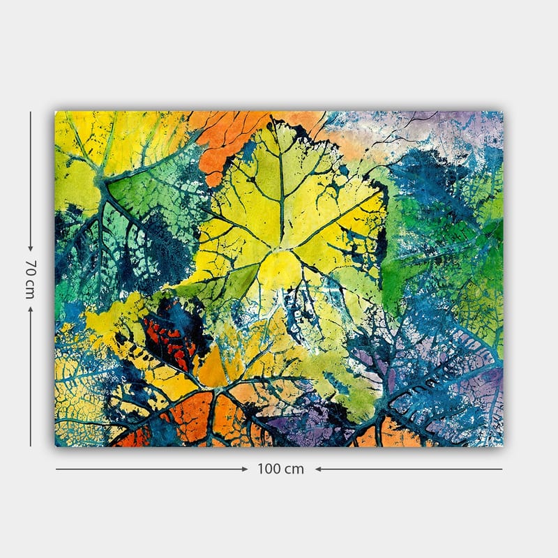 Canvastavla 70x100 cm - Färgglada löv i olika nyanser som skapar en livfull och abstrakt komposition - Gul / Grön / Orange - Inredning & dekor - Tavlor & konst - Canvastavla