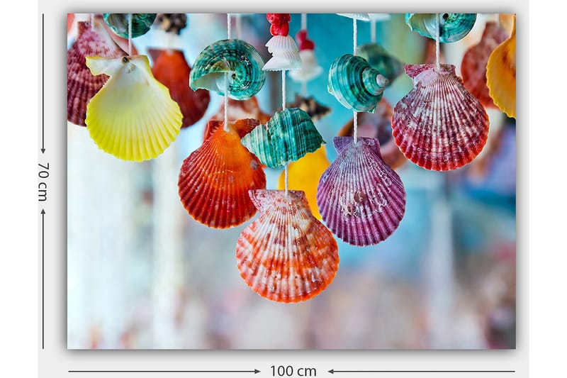 Canvastavla 70x100 cm - Färgglada snäckor hängande i en dekorativ uppsättning - Röd / Grön / Orange - Inredning & dekor - Tavlor & konst - Canvastavla