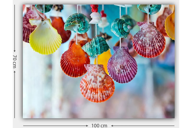 Canvastavla 70x100 cm - Färgglada snäckor hängande i en dekorativ uppsättning - Röd / Grön / Orange - Inredning & dekor - Tavlor & konst - Canvastavla