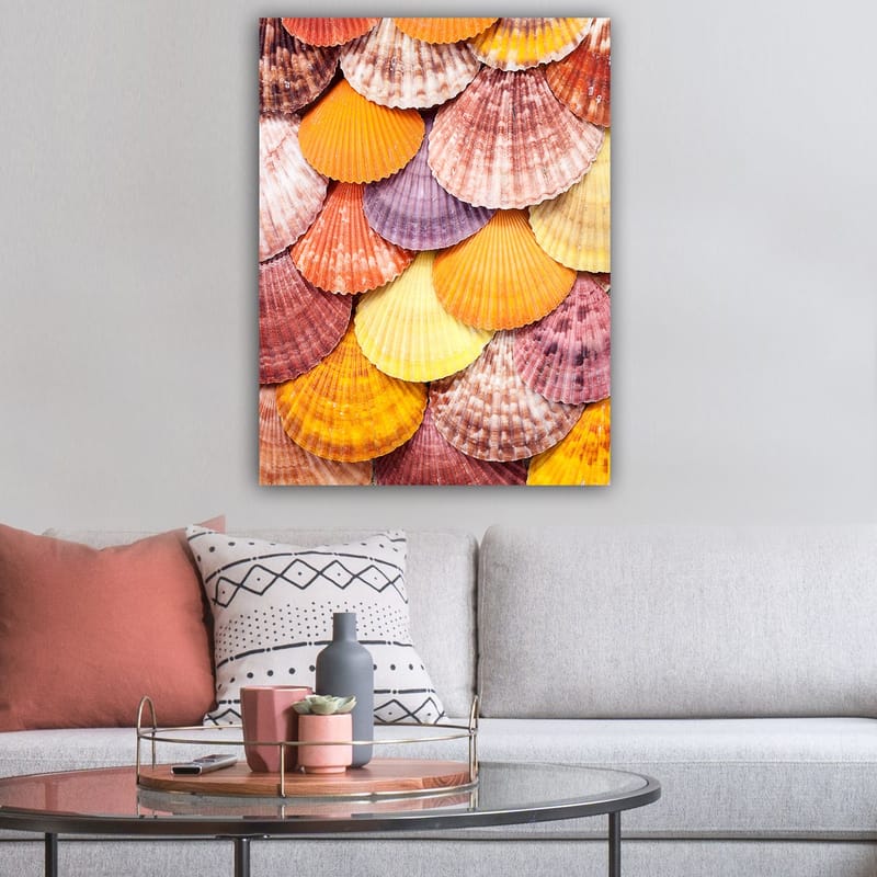 Canvastavla 70x100 cm - Färgglada snäckskal i ett vackert mönster - Orange / Lila / Rosa - Inredning & dekor - Tavlor & konst - Canvastavla