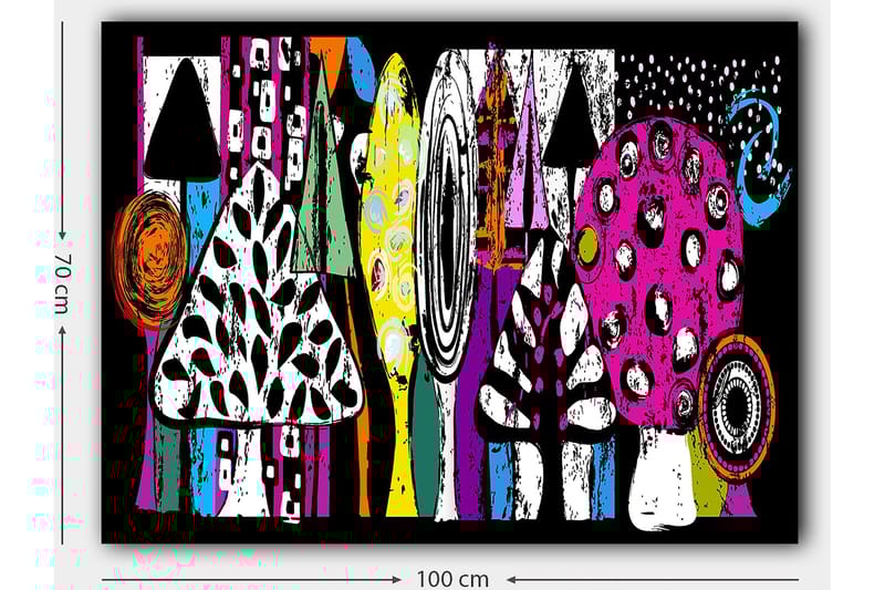 Canvastavla 70x100 cm - Färgglada svampar och abstrakta former i en lekfull komposition - Rosa / Svart / Grön - Inredning & dekor - Tavlor & konst - Canvastavla