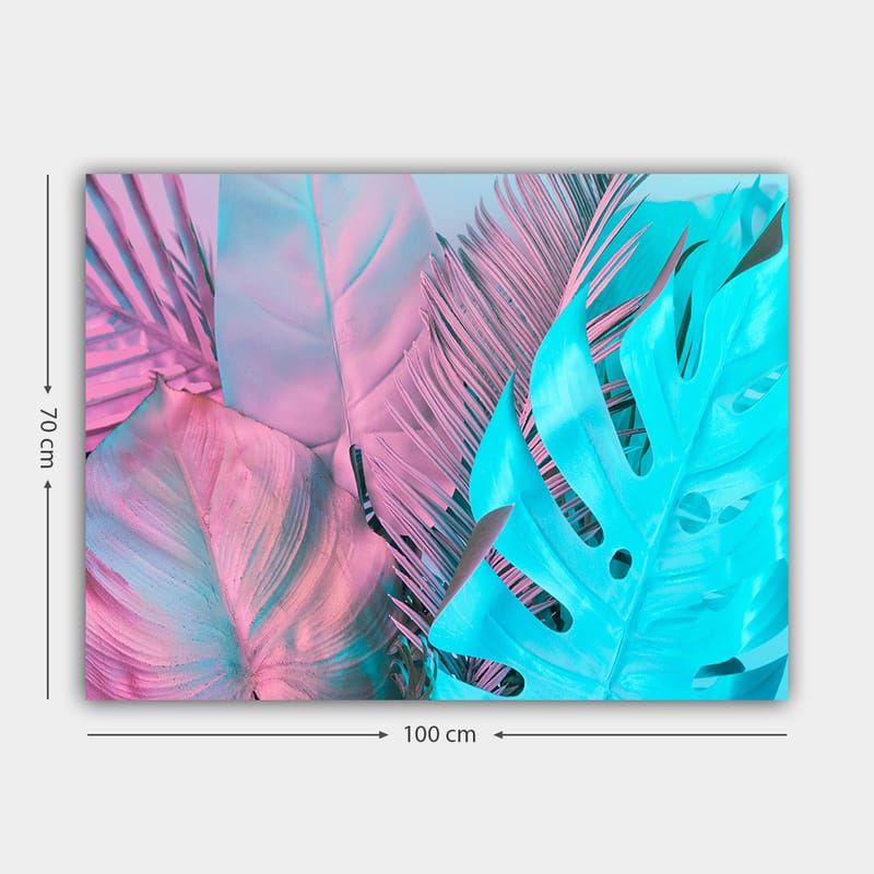 Canvastavla 70x100 cm - Färgglada tropiska blad i pastellnyanser - Ljusblå / Rosa - Inredning & dekor - Tavlor & konst - Canvastavla