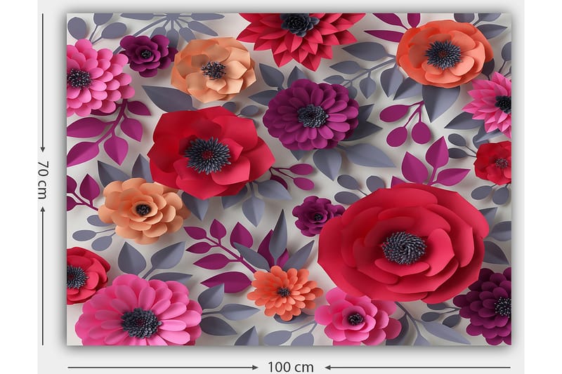Canvastavla 70x100 cm - Färgglada papperblommor i olika former och storlekar - Mörk rosa / Lila / Orange - Inredning & dekor - Tavlor & konst - Canvastavla