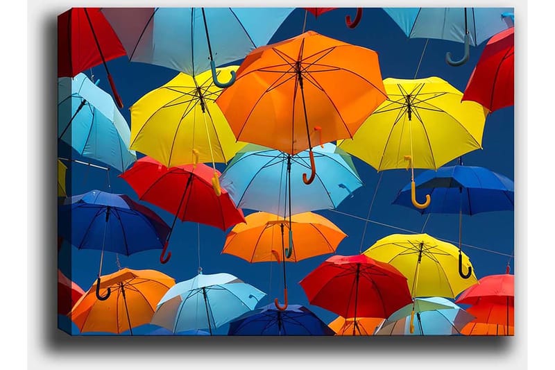 Canvastavla 70x100 cm - Färgglada paraplyer som svävar i luften - Röd / Blå / Gul - Inredning & dekor - Tavlor & konst - Canvastavla