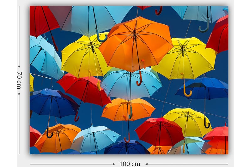 Canvastavla 70x100 cm - Färgglada paraplyer som svävar i luften - Röd / Blå / Gul - Inredning & dekor - Tavlor & konst - Canvastavla