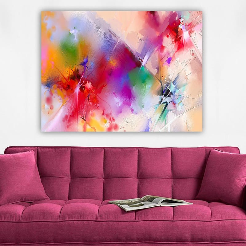 Canvastavla 70x100 cm - Färgsprakande abstrakt komposition med dynamiska former och livfulla färger - Röd / Lila / Grön - Inredning & dekor - Tavlor & konst - Canvastavla